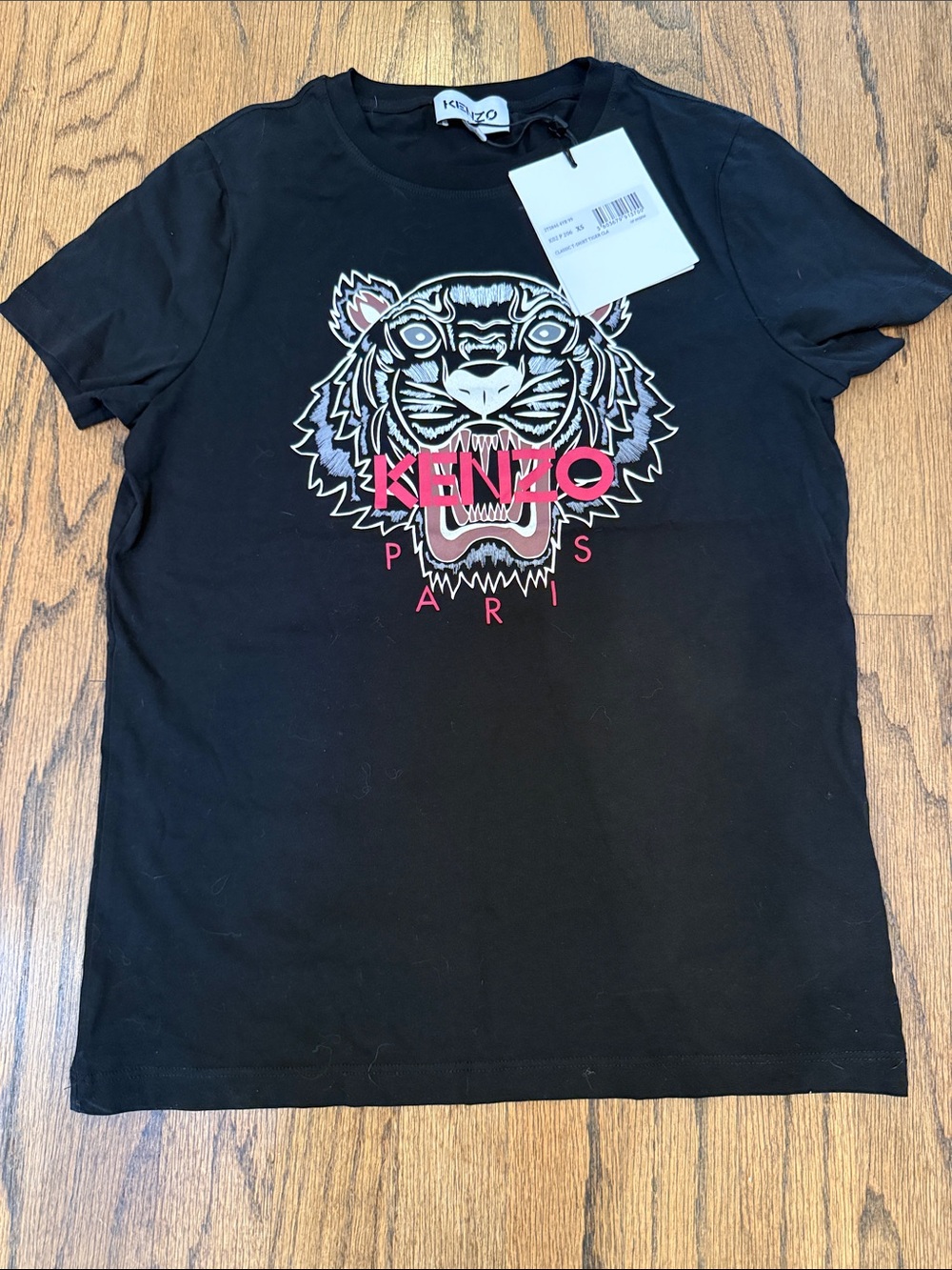 Kenzo Black Short-Sleeve Tee with Pink & White Tiger Logo
